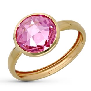 9K SORTIJA ORO AMARILLO PIEDRA ROSA BOCEL 12 MM