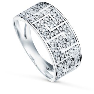 9K SORTIJA ORO BLANCO CON CIRCONITAS Y DIBULO DE GRECA ANCHO CUERPO 9 MM