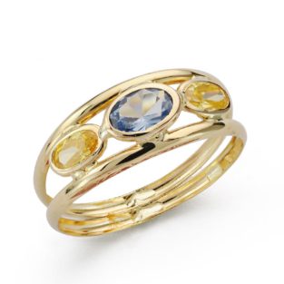 9K SORTIJA ORO AMARILLO CON PIEDRAS AGUAMARINA Y CITRINO.