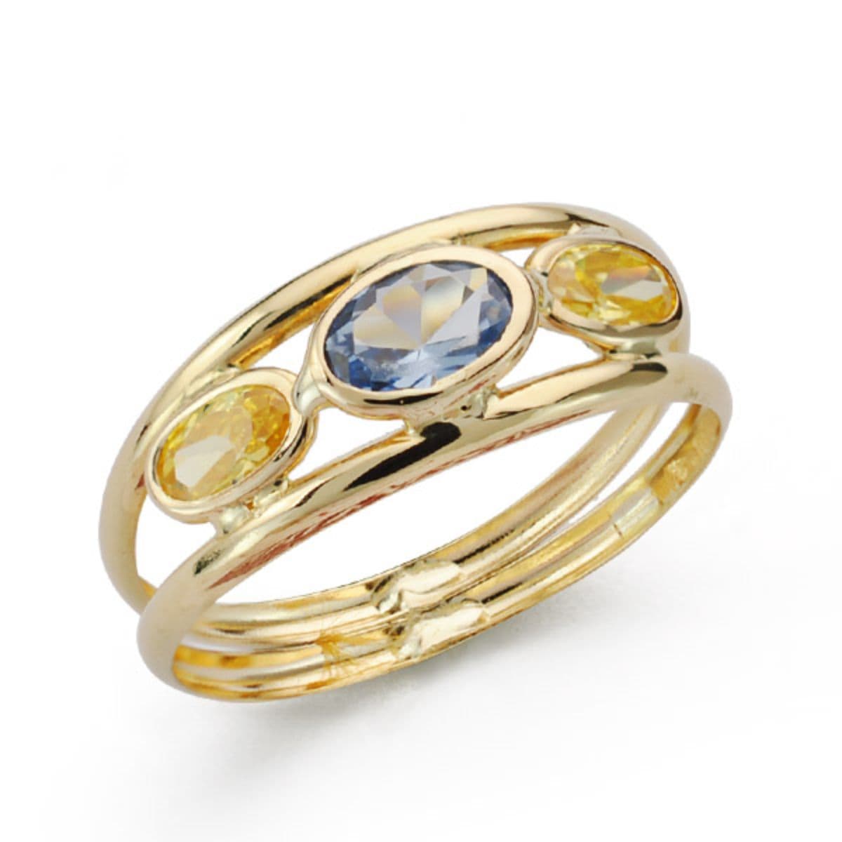 9K SORTIJA ORO AMARILLO CON PIEDRAS AGUAMARINA Y CITRINO.