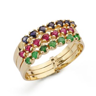 9K SORTIJA ORO AMARILLO 3 AROS CON ZAFIRO RUBI ESMERALDA