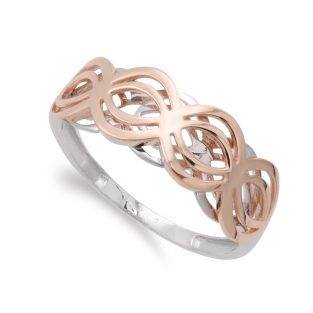 9K SORTIJA ORO BLANCO Y ROSA FANTASIA CALADOS BICOLOR ANCHO 8 MM