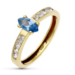 9K SORTIJA ORO AMARILLO AGUAMARINA 7X5 MM Y CIRCONITAS ANCHO 7 MM