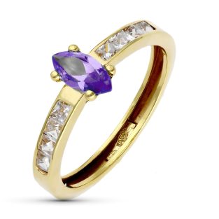 9K SORTIJA ORO AMARILLO PIEDRA AMATISTA Y CIRCONITAS