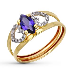 9K SORTIJA ORO BICOLOR PIEDRA AZUL Y CIRCONITAS