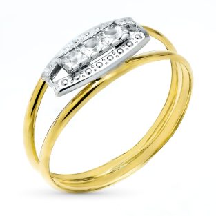 9K SORTIJA ORO BICOLOR CIRCONITAS ANCHO 8 MM