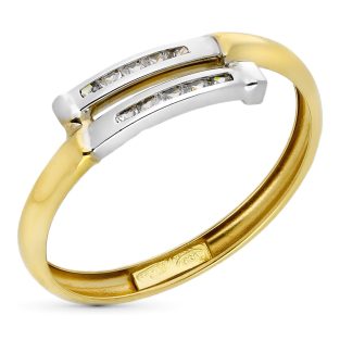 9K SORTIJA ORO BICOLOR DOS CARRILES CON CIRCONITAS ANCHO 5 MM