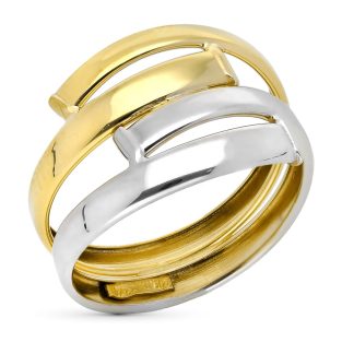 9K SORTIJA ORO BICOLOR BANDAS BRILLO ANCHO TOTAL 14 MM