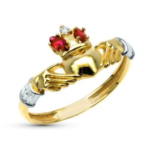 9K SORTIJA ORO AMARILLO CLADAGH RUBI ANCHO TOTAL 10 MM