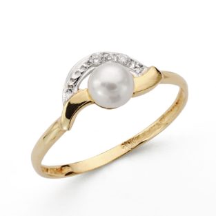 9K SORTIJA ORO BICOLOR COMUNION CON CIRCONITAS Y PERLA DE 5 MM