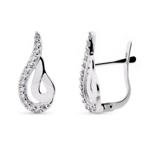 9K PENDIENTES ORO BLANCO BANDAS CARRIL CIRCONITAS 16X7 MM CIERRE CATALAN