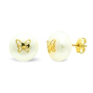 9K PENDIENTES PERLA 9 MM MARIPOSA PRESION