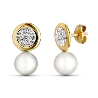9K 9K PENDIENTES REDONDO Y PERLA 15X8 MM PRESION