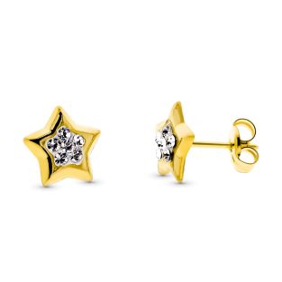 9K PENDIENTES ORO AMARILLO ESTRELLAS CON CIRCONITAS 8X8 MM CIERRE PRESION