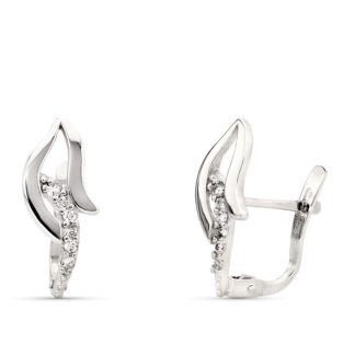 9K PENDIENTES ORO BLANCO BANDAS CON CIRCONITAS 15X7 MM CIERRE CATALAN