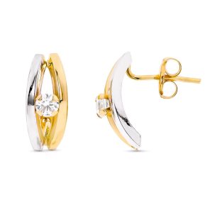 9K PENDIENTES ORO BICOLOR BANDAS CON CIRCONITAS CIERRE PRESION