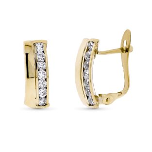 9K PENDIENTES ORO BICOLOR BANDAS Y CIRCONITAS 14X5 MM CIERRE CATALAN