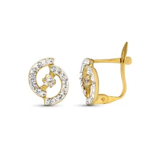 9K PENDIENTES ORO BICOLOR COMUNION BANDAS PIEDRAS 10X8 MM CATALAN