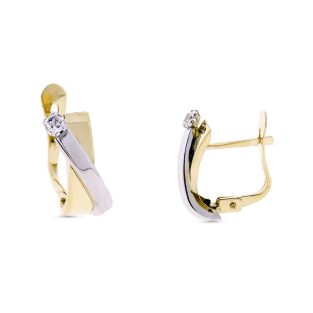 9K PENDIENTES ORO BICOLOR BANDA Y CIRCONITAS 14X6 MM CATALAN