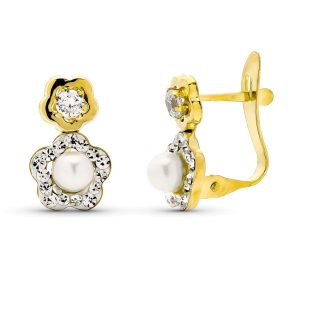 9K PENDIENTES ORO BICOLOR CON CIRCONITAS PERLA CULTIVADA 12X8 MM CATALAN