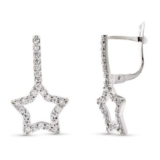 9K PENDIENTES ORO BLANCO DOBLE CUERPO ESTRELLA 20X12 MM CIERRE CATALAN