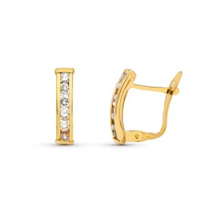 9K PENDIENTES ORO AMARILLO BANDAS CON CARRIL DE CIRCONITAS 14X3 MM CATALAN
