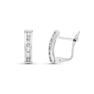 9K PENDIENTES ORO BLANCO BANDAS CON CARRIL DE CIRCONITAS 14X3 MM CATALAN