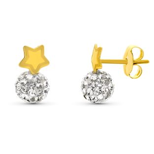 9K PENDIENTES ORO AMARILLO BOLA CIRCONITAS 5MM TOTAL 10X5 MM PRESION