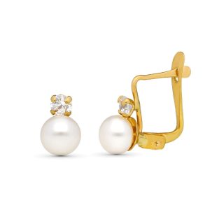 9K PENDIENTES ORO AMARILLO PERLA Y CIRCONITAS 7X4 MM CATALAN
