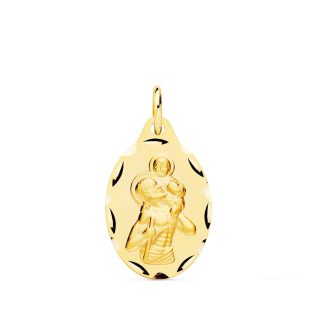 9K MEDALLA ORO AMARILLO SAN CRISTOBAL OVAL TALLADO 20X13 MM