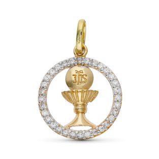 9K COLGANTE OOR BICOLOR CALIZ COMUNION 16 MM