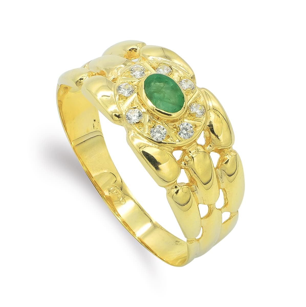 9K SORTIJA ORO AMARILLO PANTER Y CIRCONITAS ESMERALDA
