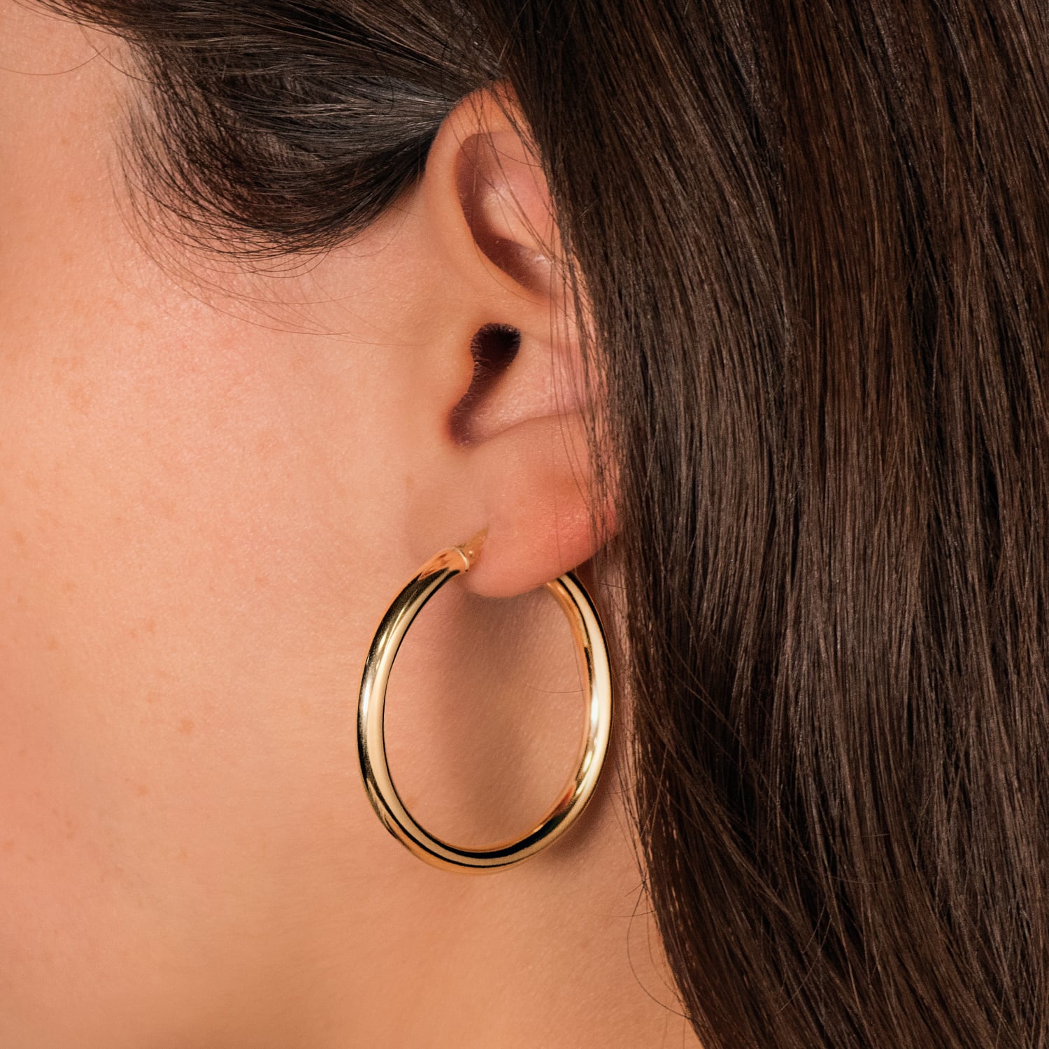 9K AROS ORO AMARILLO REDONDOS HUECOS 35X3 MM - Imagen 2