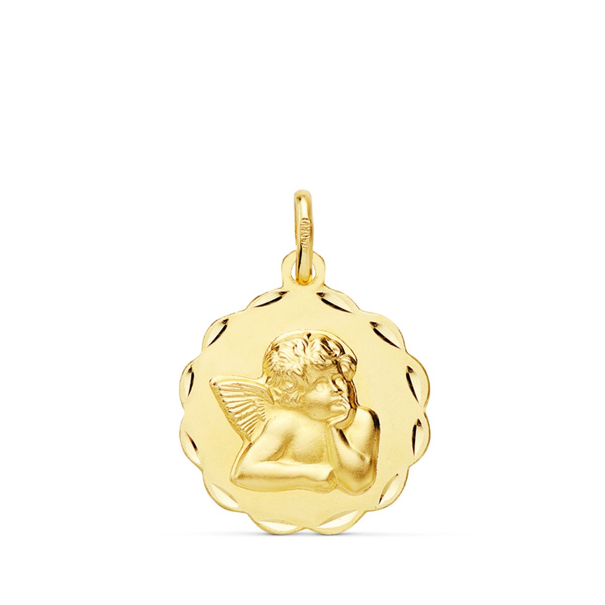 9K MEDALLA ORO AMARILLO ANGELITO BURLON ARCOS TALLADOS 14 MM