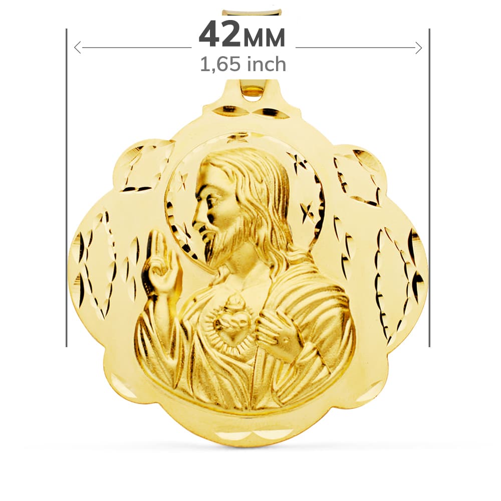 18K ESCAPULARIO PANDERETA VIRGEN DEL CARMEN Y CORAZON DE JESUS 42 MM - Imagen 2