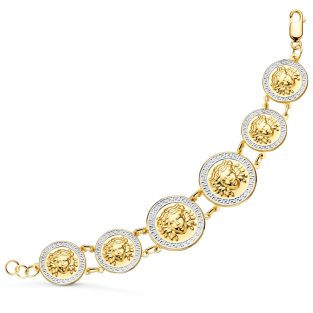 18K PULSERA ORO BICOLOR CON MEDUSAS DE 25 Y 20 MM EN BRILLO LARGO 20.5 CM