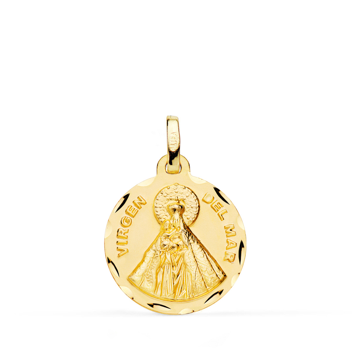 18K MEDALLA ORO AMARILLO VIRGEN DEL MAR TALLADA 18 MM
