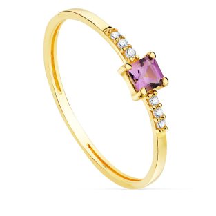 18K SORTIJA ORO AMARILLO 6 DIAMANTES 0.030QTS. G-VS2. PIEDRA 3X3MMCUERPO 1 MM