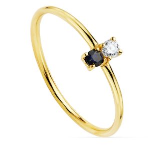 18K SORTIJA ORO AMARILLO DIAMANTE 0.050 QTS. G-VS2. 1 ZAFIRO 2.30 MMCUERPO 1 MM