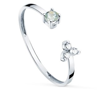 18K SORTIJA ORO BLANCO BRILLANTES 0.045 QTS. Y AGUAMARINA NATURAL 3 MM