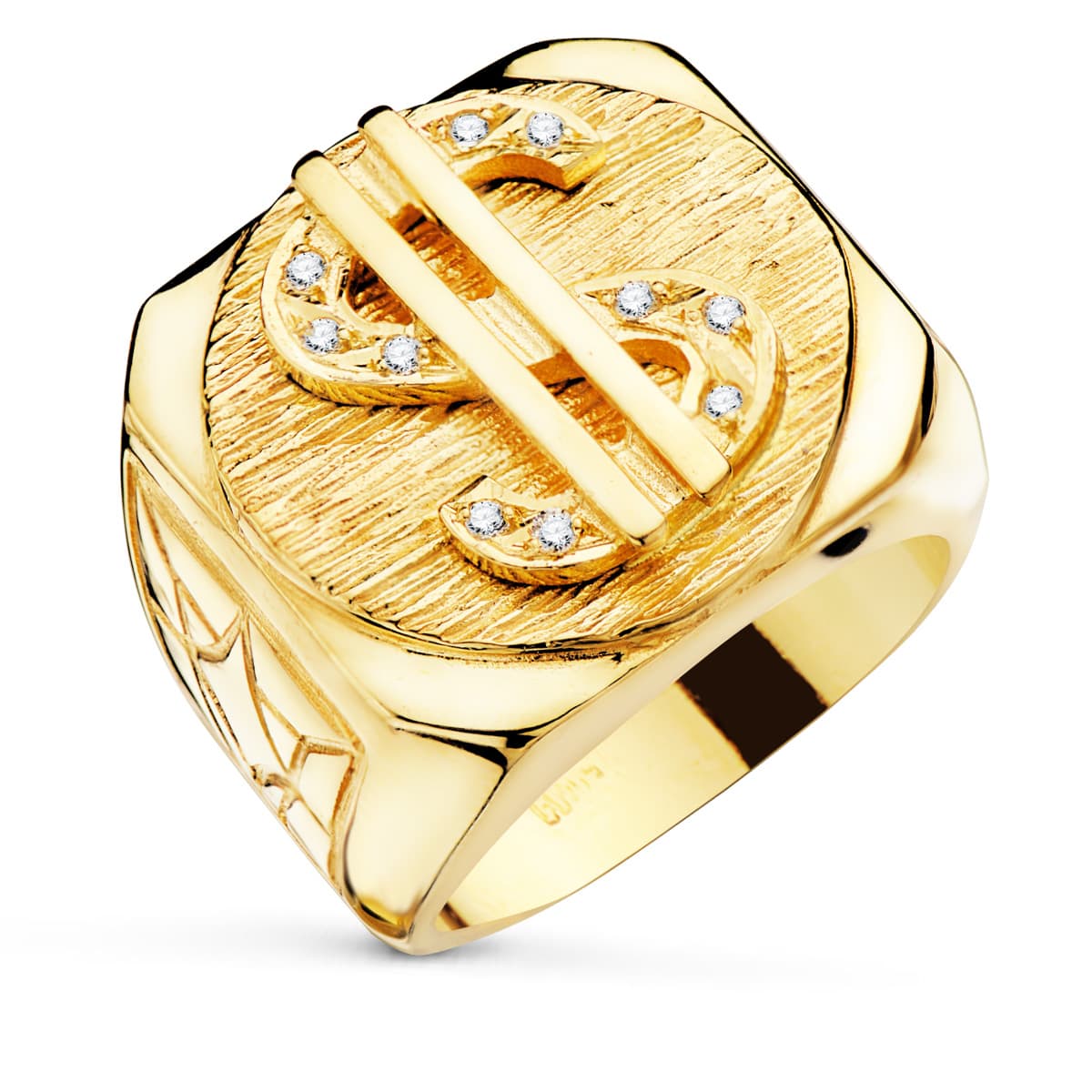 18K SELLO ORO AMARILLO MACIZO DOLAR CON CIRCONITAS ANCHO 22X20 MM