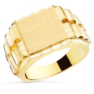 18K SELLO ORO AMARILLO CABALLERO CUADRADO TIPO ROLEX CABEZA 14X14 MM