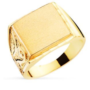 18K SELLO ORO AMARILLO CABALLERO MACIZO TALLADO ZONA GRABACION 14X14 MM