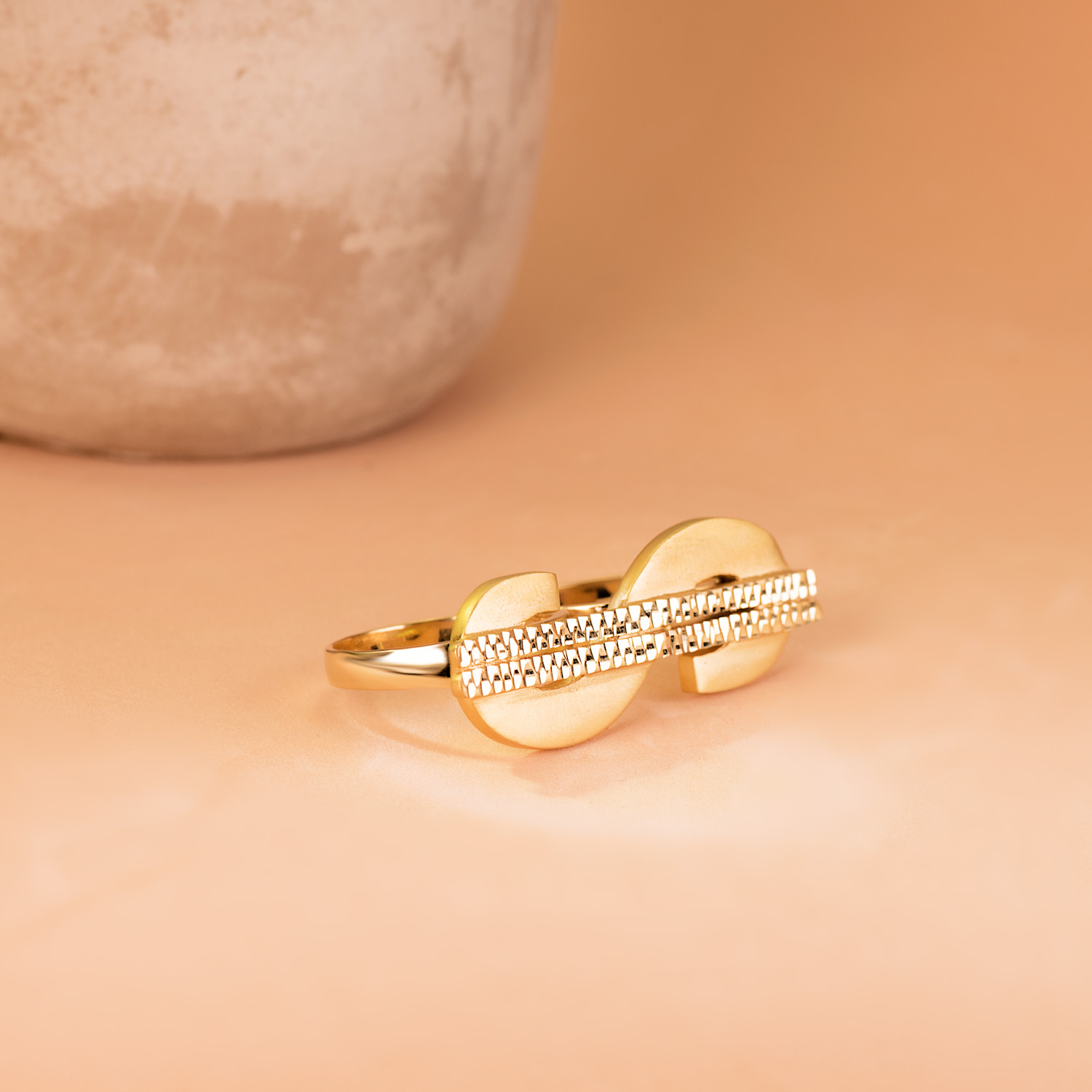 18K SELLO ORO AMARILLO SIMBOLO DOLAR TALLADO DOS CUERPOS 50X17 MM - Imagen 2