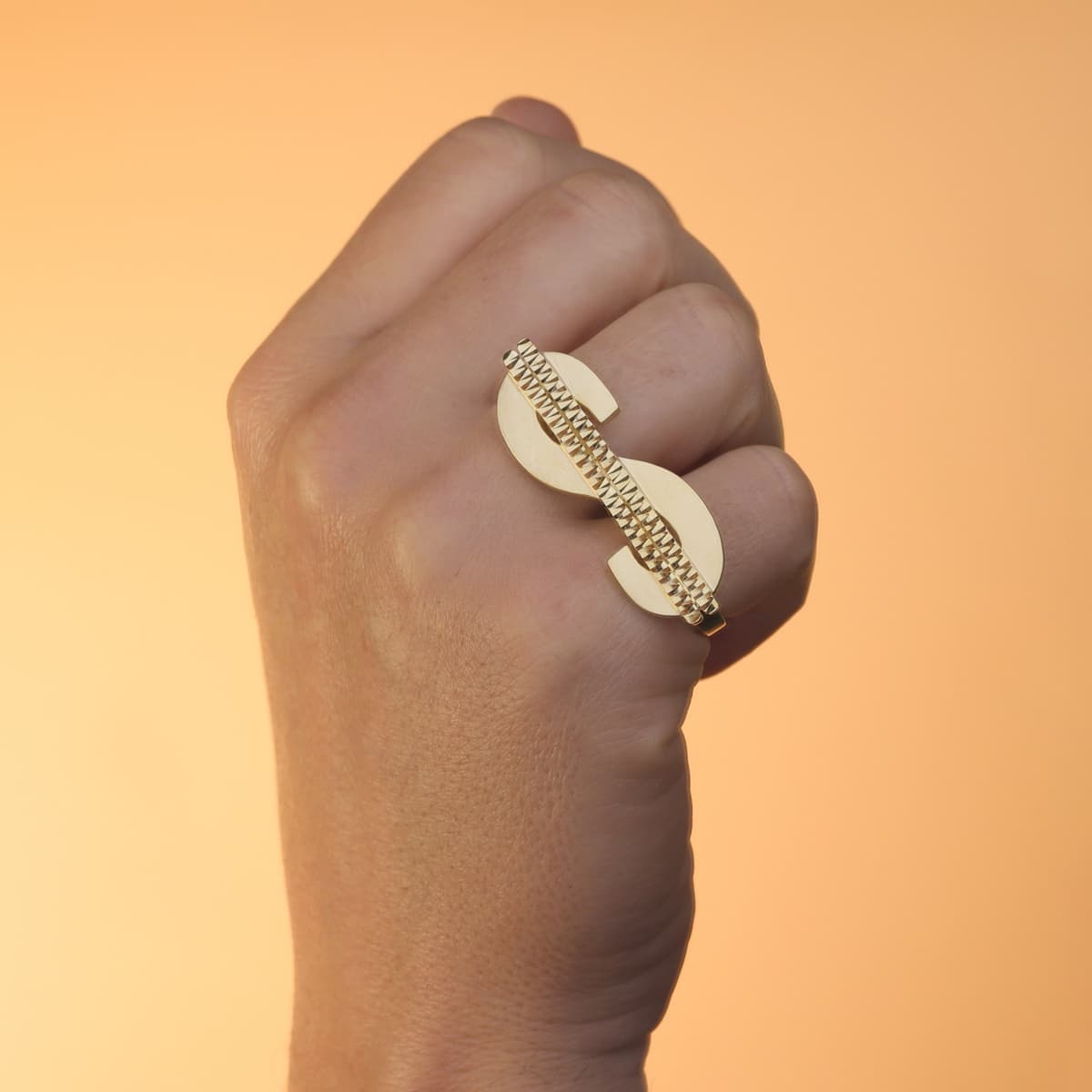 18K SELLO ORO AMARILLO SIMBOLO DOLAR TALLADO DOS CUERPOS 50X17 MM - Imagen 3