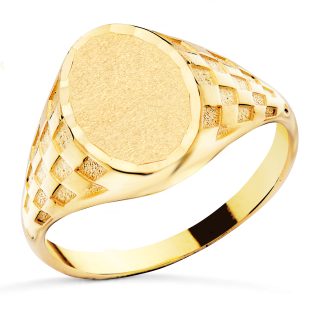 18K SELLO ORO AMARILLO CADETE MACIZO TALLADO CABEZA OVAL ZONA GRABADO 13X9MM