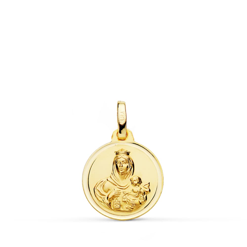 18K ESCAPULARIO BISEL VIRGEN DEL CARMEN CORAZON DE JESUS 14 MM - Imagen 3