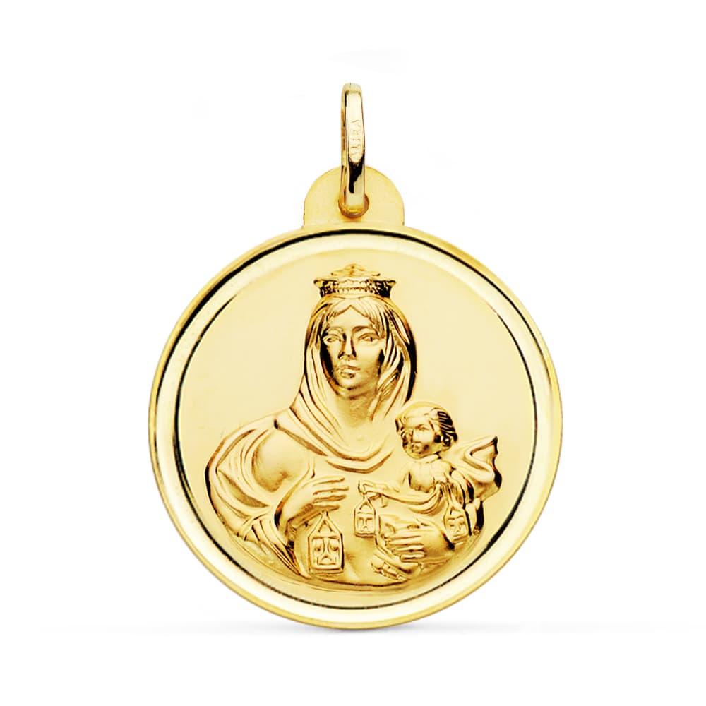 18K ESCAPULARIO BISEL VIRGEN CARMEN Y CORAZON DE JESUS 28 MM - Imagen 3