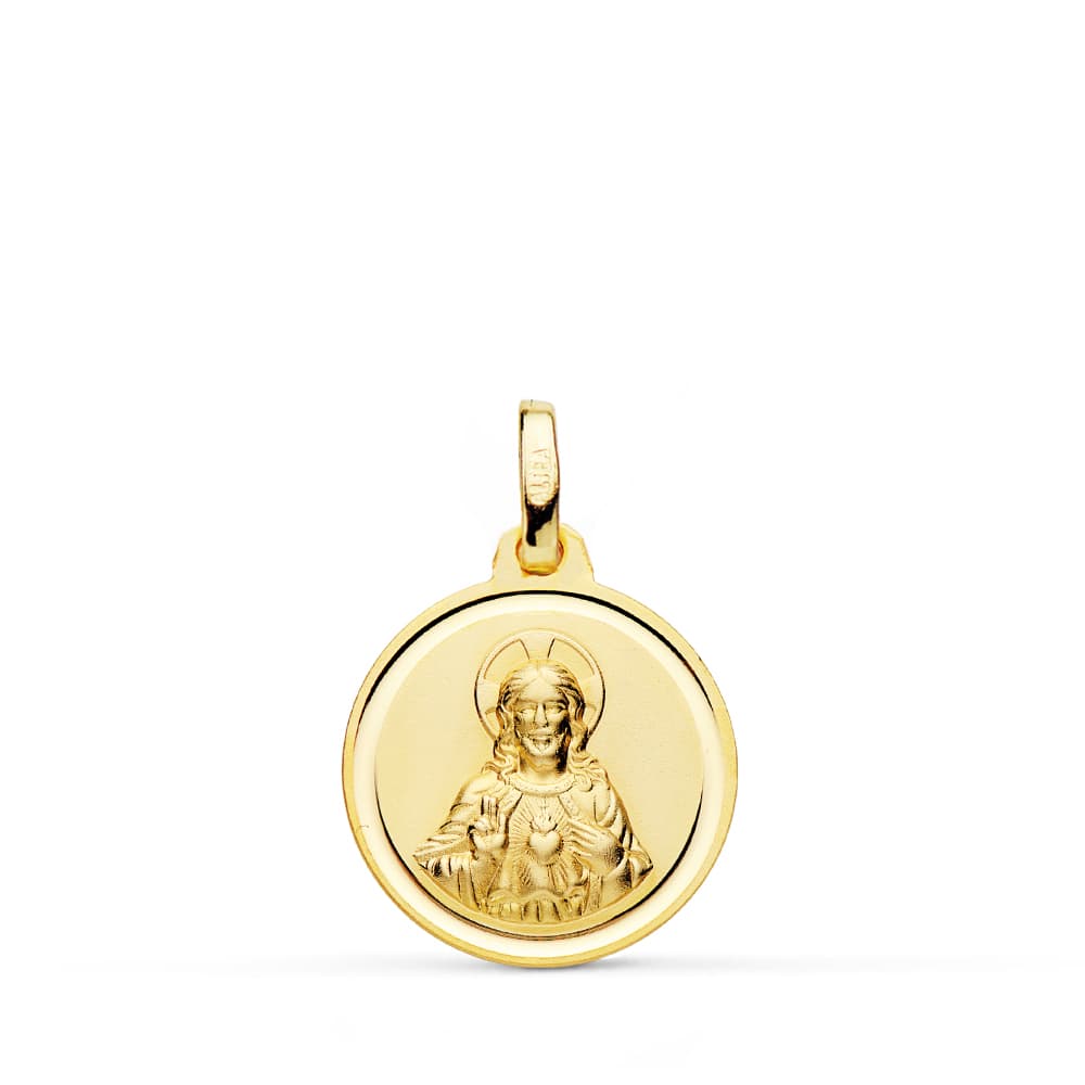 18K MEDALLA CRISTO SAGRADO CORAZON JESUS BISEL 16 MM