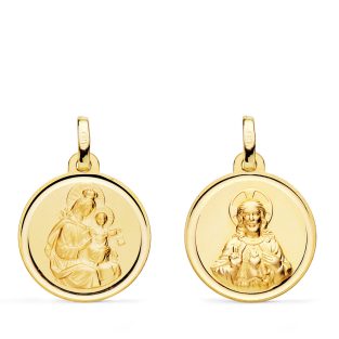 18K ESCAPULARIO VIRGEN DEL CARMEN Y CORAZON DE JESUS BISEL 18 MM